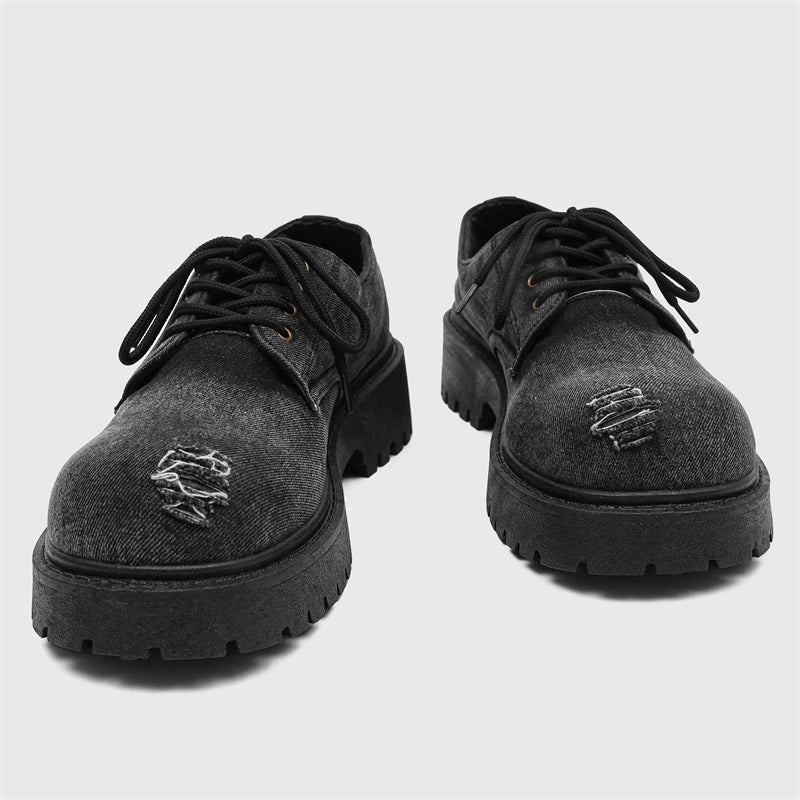 ♛𝔽𝕦𝕤𝕚𝕠𝕟 𝔽𝕠𝕔𝕦𝕤☢︎ᴄᴀꜱᴜᴀʟ ᴅʀᴇꜱꜱ ♜✽2025✽復古做舊圓頭增高厚底皮鞋 中性男女款 ʏᴢ𝟥𝟣