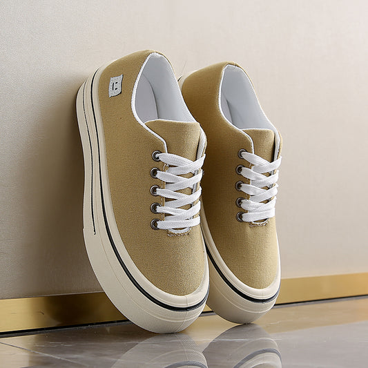 ♛𝔽𝕦𝕤𝕚𝕠𝕟 𝔽𝕠𝕔𝕦𝕤☢︎ꜰʟᴇxɪɴɢ-ꜱʜᴏᴇꜱ ♜ ✽𝟤𝟢𝟤𝟧✽ 春夏新款休閒百搭厚底增高𝟧ᴄᴍ帆布鞋 女款 (35-40號)ᴊ𝟧𝟥