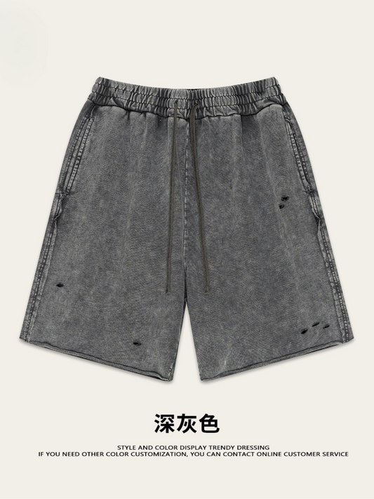 ♛𝔽𝕦𝕤𝕚𝕠𝕟 𝔽𝕠𝕔𝕦𝕤 ♛2025夏季歐美街頭碧紋水洗運動休閒寬鬆五分褲 K-50