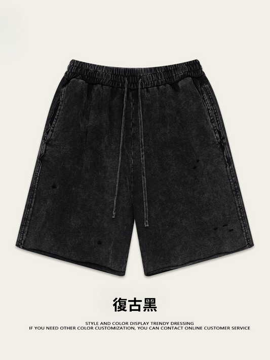 ♛𝔽𝕦𝕤𝕚𝕠𝕟 𝔽𝕠𝕔𝕦𝕤 ♛2025夏季歐美街頭碧紋水洗運動休閒寬鬆五分褲 K-50