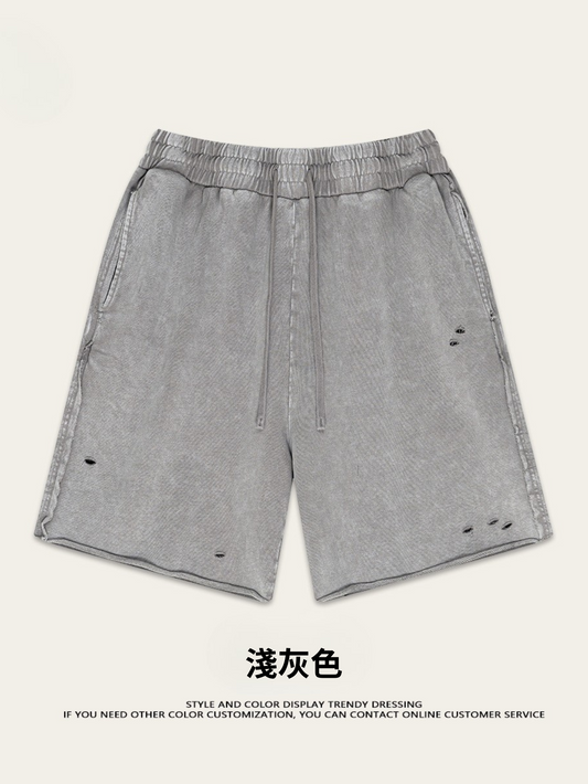 ♛𝔽𝕦𝕤𝕚𝕠𝕟 𝔽𝕠𝕔𝕦𝕤 ♛2025夏季歐美街頭碧紋水洗運動休閒寬鬆五分褲 K-50