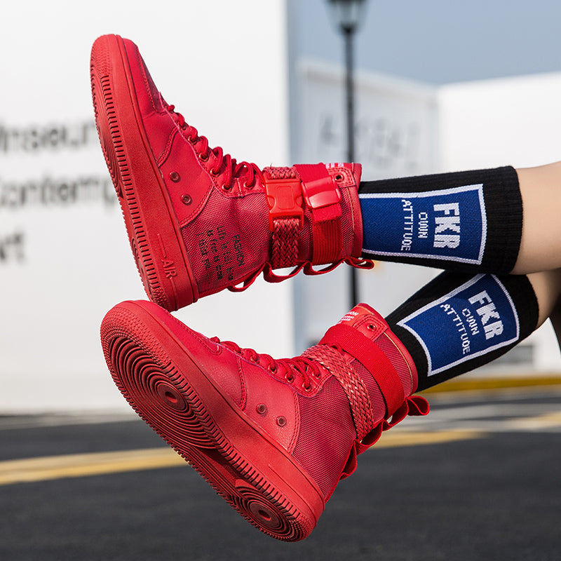 ♛𝔽𝕦𝕤𝕚𝕠𝕟 𝔽𝕠𝕔𝕦𝕤☢︎ᴄᴀꜱᴜᴀʟ ꜱɴᴇᴀᴋᴇʀ ♜✽2026✽ 運動風機能款長筒綁帶鞋帶版板鞋 男女鞋 情侶款(大🦶到46碼)JM-06