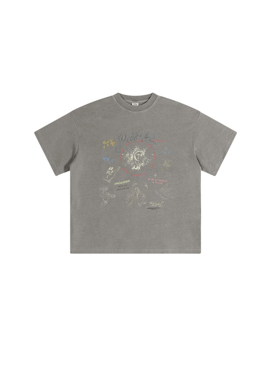 ▶𝔽𝕦𝕤𝕚𝕠𝕟 𝔽𝕠𝕔𝕦𝕤 ⌘𝓦𝓪𝓼𝓱𝓮𝓭 𝔀𝓲𝓷𝓭 ◀ 2025春夏復古潮牌Vintage水洗天使印花圓領情侣款短袖街頭T恤 TZ-10