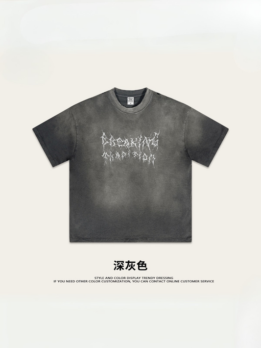 ▶𝔽𝕦𝕤𝕚𝕠𝕟 𝔽𝕠𝕔𝕦𝕤 ⌘𝓦𝓪𝓼𝓱𝓮𝓭 𝔀𝓲𝓷𝓭 ◀2025春夏美式街頭高街潮牌上衣漸變藤蔓字體短袖t恤 TZ-14