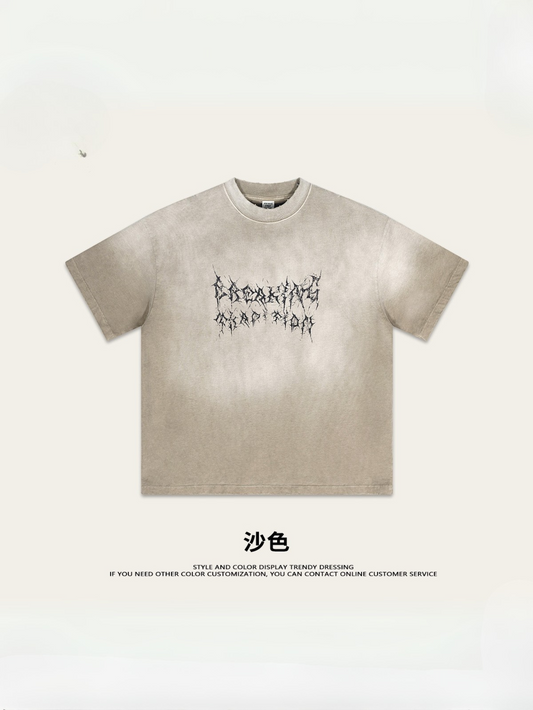 ▶𝔽𝕦𝕤𝕚𝕠𝕟 𝔽𝕠𝕔𝕦𝕤 ⌘𝓦𝓪𝓼𝓱𝓮𝓭 𝔀𝓲𝓷𝓭 ◀ 2025春夏美式街頭高街潮牌上衣漸變藤蔓字體短袖t恤 TZ-14