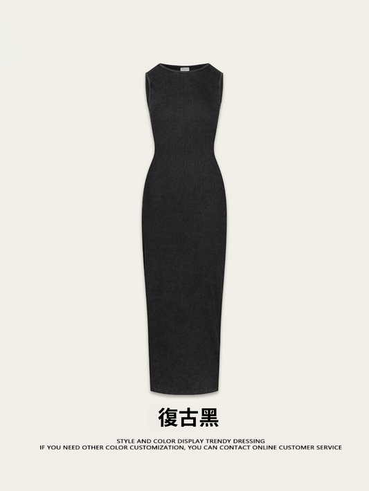 Fierce & Fitted 夏季辣妹必備無袖連身包臀長裙N-2 復古黑