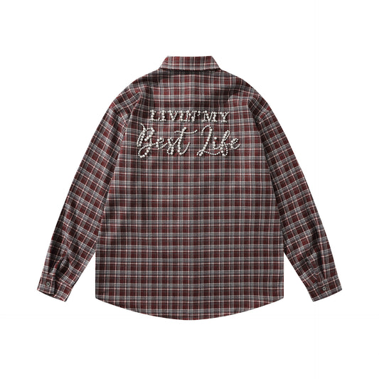 𝔼mbro 𝕊hirt𒉽2025秋冬復古格子寬鬆襯衫外套JD-2