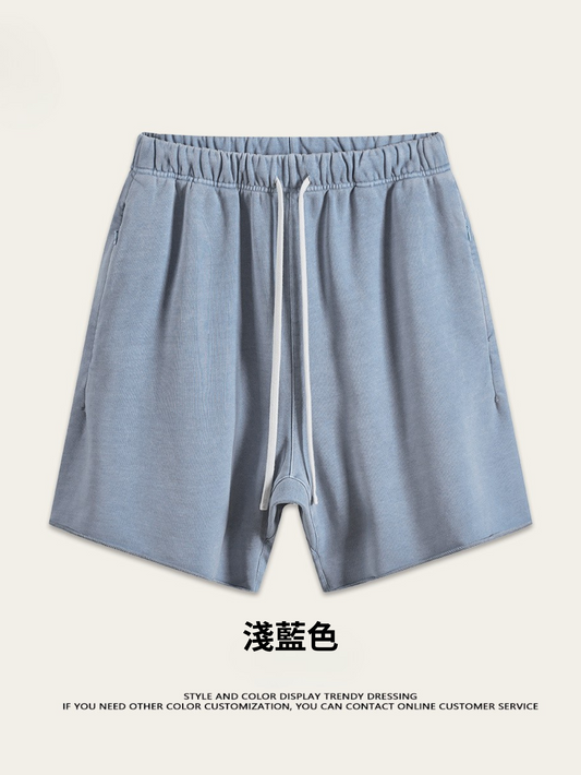 ♛𝔽𝕦𝕤𝕚𝕠𝕟 𝔽𝕠𝕔𝕦𝕤 ♛夏季復古重磅水洗休閒運動五分褲 S-01