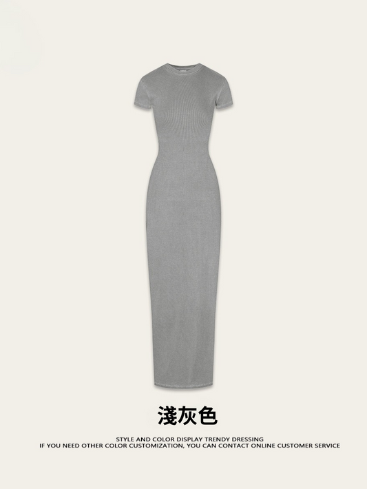 Fierce & Fitted 夏季辣妹必備修身款短袖連身長裙 淺灰色