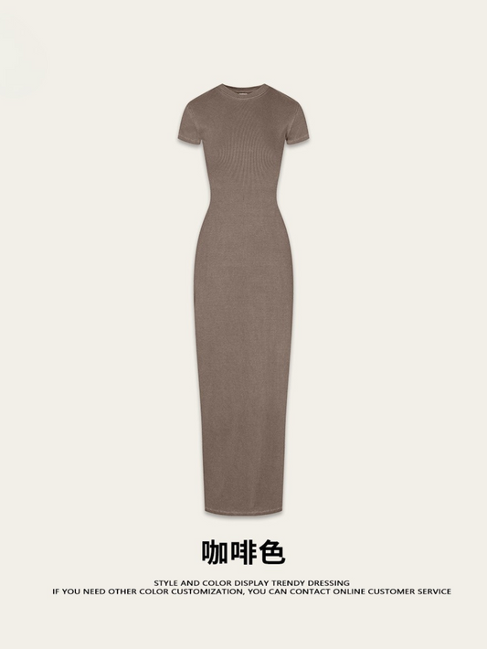 Fierce & Fitted 夏季辣妹必備修身款短袖連身長裙 咖啡色