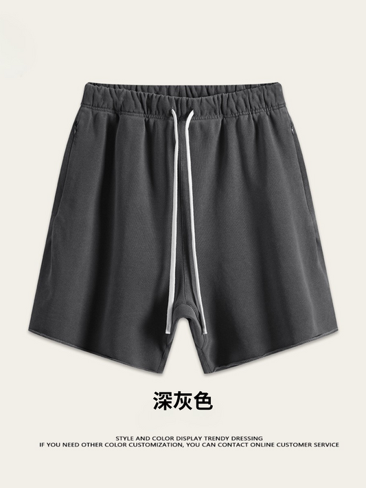 ♛𝔽𝕦𝕤𝕚𝕠𝕟 𝔽𝕠𝕔𝕦𝕤 ♛夏季復古重磅水洗休閒運動五分褲 S-01