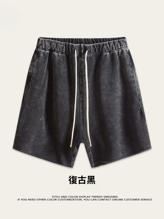 ♛𝔽𝕦𝕤𝕚𝕠𝕟 𝔽𝕠𝕔𝕦𝕤 ♛夏季復古重磅水洗休閒運動五分褲 S-01