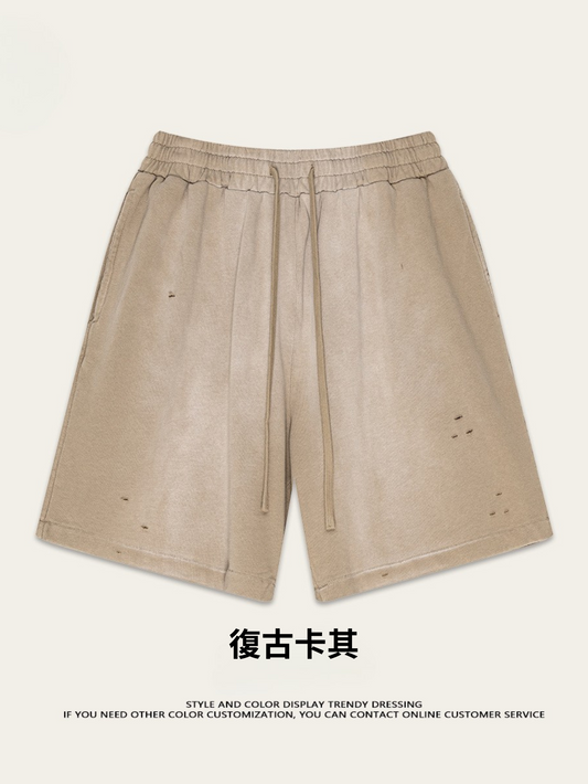 ♛𝔽𝕦𝕤𝕚𝕠𝕟 𝔽𝕠𝕔𝕦𝕤 ♛2025夏季復古重磅蠟染休閒運動五分褲 K-03