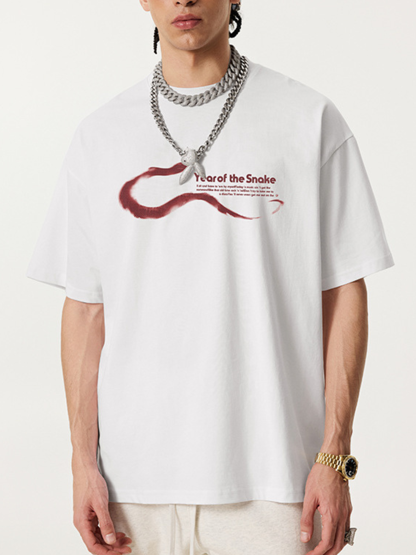 ▶𝔽𝕦𝕤𝕚𝕠𝕟 𝔽𝕠𝕔𝕦𝕤 ⌘𝓦𝓪𝓼𝓱𝓮𝓭 𝔀𝓲𝓷𝓭 ◀2025夏季歐美潮牌經典款新年系列oversize蛇年寬鬆大碼短袖T恤男 TZ-20