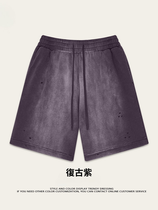 ♛𝔽𝕦𝕤𝕚𝕠𝕟 𝔽𝕠𝕔𝕦𝕤 ♛2025夏季復古重磅蠟染休閒運動五分褲 K-03