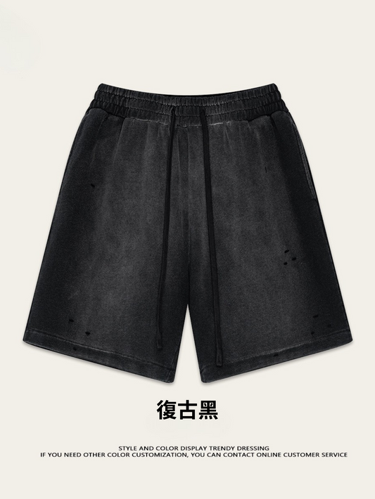 ♛𝔽𝕦𝕤𝕚𝕠𝕟 𝔽𝕠𝕔𝕦𝕤 ♛2025夏季復古重磅蠟染休閒運動五分褲 K-03