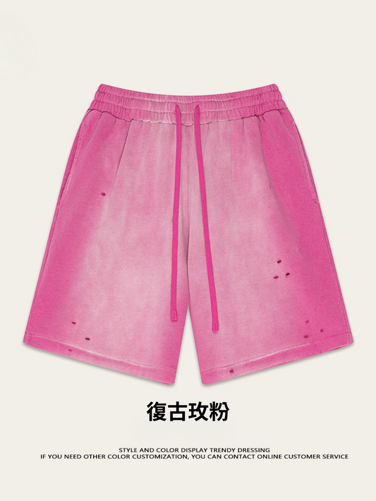 ♛𝔽𝕦𝕤𝕚𝕠𝕟 𝔽𝕠𝕔𝕦𝕤 ♛2025夏季復古重磅蠟染休閒運動五分褲 K-03