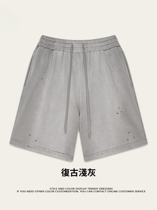 ♛𝔽𝕦𝕤𝕚𝕠𝕟 𝔽𝕠𝕔𝕦𝕤 ♛2025夏季復古重磅蠟染休閒運動五分褲 K-03