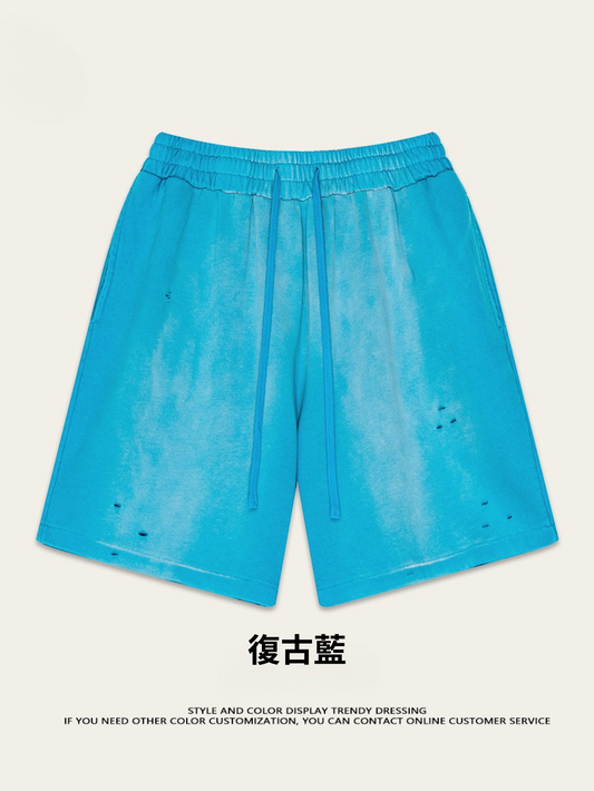 ♛𝔽𝕦𝕤𝕚𝕠𝕟 𝔽𝕠𝕔𝕦𝕤 ♛2025夏季復古重磅蠟染休閒運動五分褲 K-03