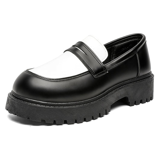 ♛𝔽𝕦𝕤𝕚𝕠𝕟 𝔽𝕠𝕔𝕦𝕤☢︎ᴄᴀꜱᴜᴀʟ ᴅʀᴇꜱꜱ ♜✽2025✽ 黑白樂章復古圓頭增高厚底皮鞋 中性男女款 ʏᴢ𝟥𝟧