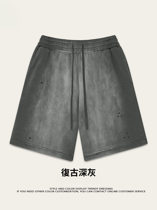 ♛𝔽𝕦𝕤𝕚𝕠𝕟 𝔽𝕠𝕔𝕦𝕤 ♛2025夏季復古重磅蠟染休閒運動五分褲 K-03