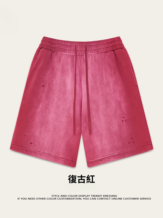 ♛𝔽𝕦𝕤𝕚𝕠𝕟 𝔽𝕠𝕔𝕦𝕤 ♛2025夏季復古重磅蠟染休閒運動五分褲 K-03