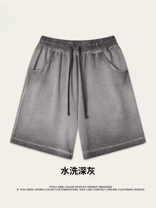 ♛𝔽𝕦𝕤𝕚𝕠𝕟 𝔽𝕠𝕔𝕦𝕤 ♛2025夏季復古街頭VINE風漸變寬鬆運動休閒五分褲 K-76