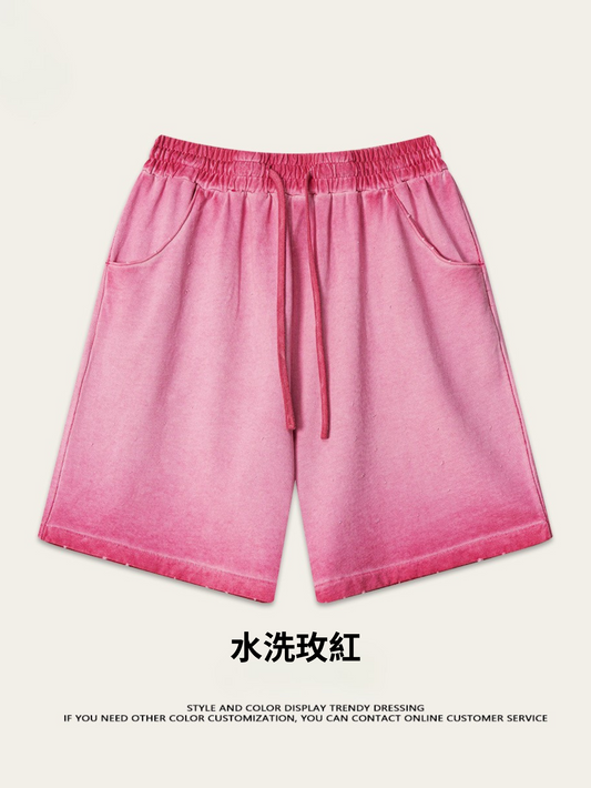 ♛𝔽𝕦𝕤𝕚𝕠𝕟 𝔽𝕠𝕔𝕦𝕤 ♛2025夏季復古街頭VINE風漸變寬鬆運動休閒五分褲 K-76