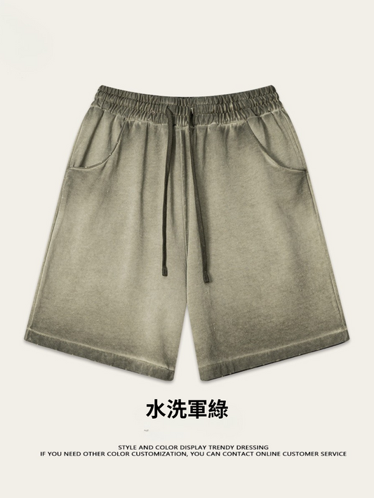 ♛𝔽𝕦𝕤𝕚𝕠𝕟 𝔽𝕠𝕔𝕦𝕤 ♛2025夏季復古街頭VINE風漸變寬鬆運動休閒五分褲 K-76