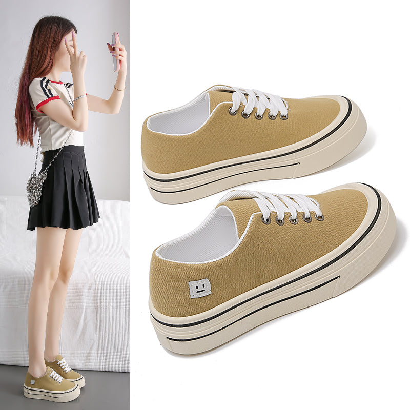 ♛𝔽𝕦𝕤𝕚𝕠𝕟 𝔽𝕠𝕔𝕦𝕤☢︎ꜰʟᴇxɪɴɢ-ꜱʜᴏᴇꜱ ♜ ✽𝟤𝟢𝟤𝟧✽ 春夏新款休閒百搭厚底增高𝟧ᴄᴍ帆布鞋 女款 (35-40號)ᴊ𝟧𝟥