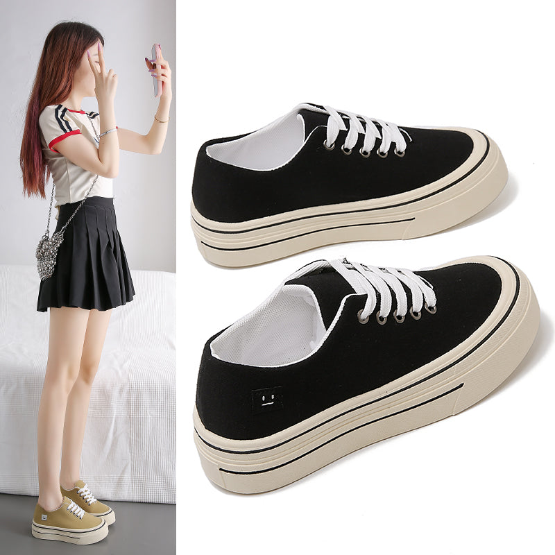 ♛𝔽𝕦𝕤𝕚𝕠𝕟 𝔽𝕠𝕔𝕦𝕤☢︎ꜰʟᴇxɪɴɢ-ꜱʜᴏᴇꜱ ♜✽𝟤𝟢𝟤𝟧✽ 春夏新款休閒百搭厚底增高𝟧ᴄᴍ帆布鞋 女款 (35-40號)ᴊ𝟧𝟥