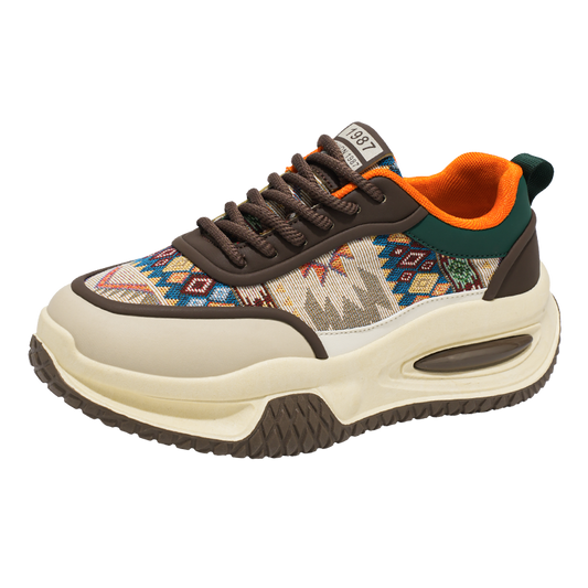 ♛𝔽𝕦𝕤𝕚𝕠𝕟 𝔽𝕠𝕔𝕦𝕤☢︎ᴄᴀꜱᴜᴀʟ ꜱɴᴇᴀᴋᴇʀ ♜✽𝟤𝟢𝟤𝟧✽ 春夏新款隱形增高民族圖騰風老爹鞋運動鞋 男女款 大🦶款 (39-48號)xf686