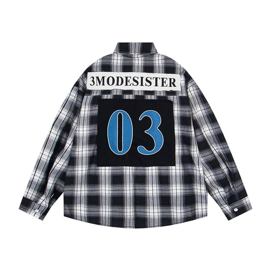 𝔼mbro 𝕊hirt𒉽2025秋冬領帶系列格子寬鬆襯衫外套MO-16