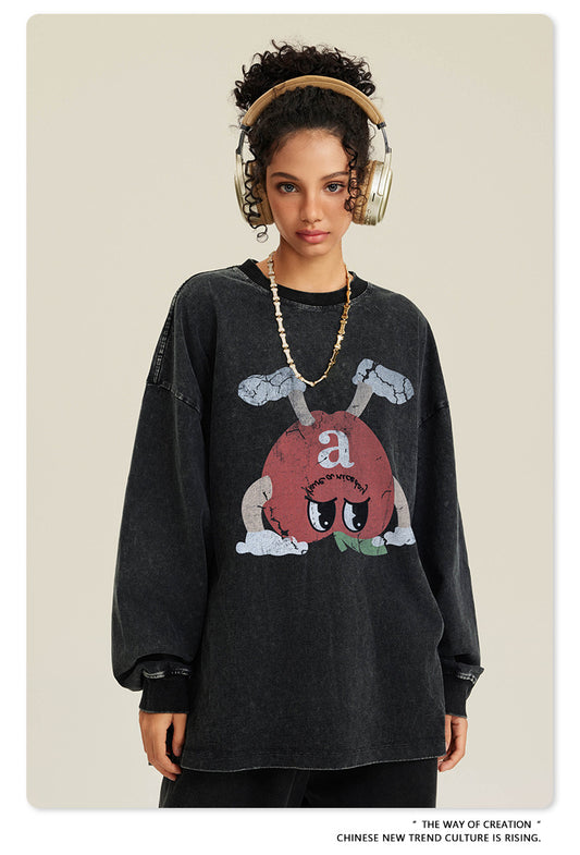 ♛𝔽𝕦𝕤𝕚𝕠𝕟 𝔽𝕠𝕔𝕦𝕤 ♛2025秋冬復古水洗印花大學T W-68