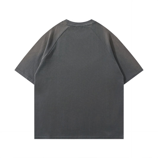 𝕃oose 𝔽it ☞𝟤𝟢𝟤𝟧 ☜美式復古拼接鉚釘圓領男女中性 T-Shirt寬版上衣J-5