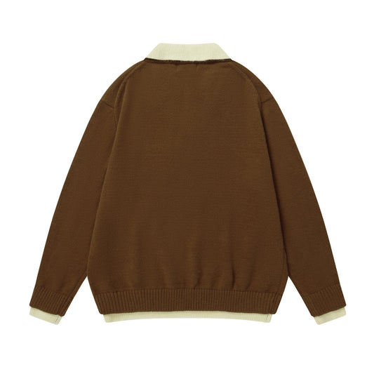 ⓀⓃⒾⓉ𒉽2025秋冬復古撞色慵懶小熊翻領針織 M-16
