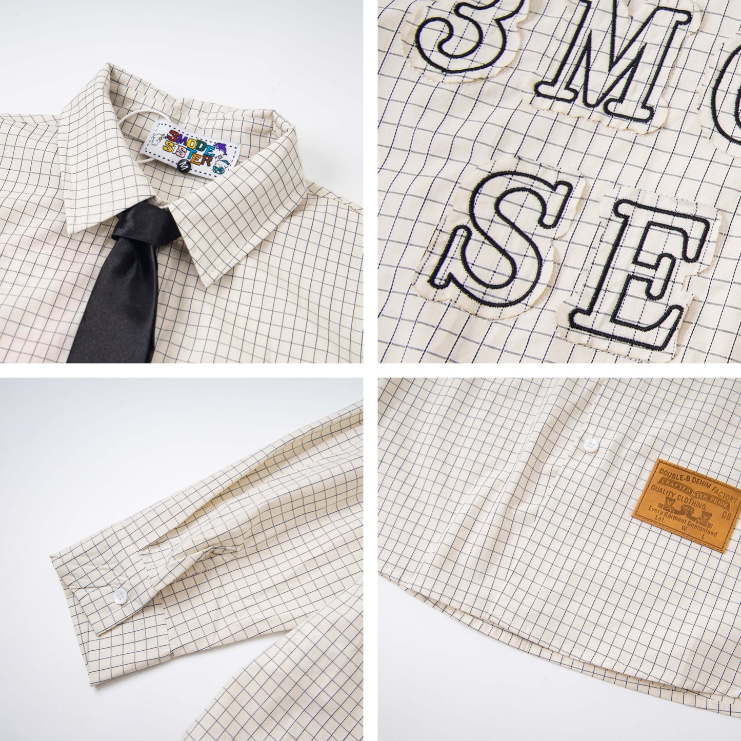 𝔼mbro 𝕊hirt𒉽2025秋冬領帶系列字母刺繡格子寬鬆襯MO-00