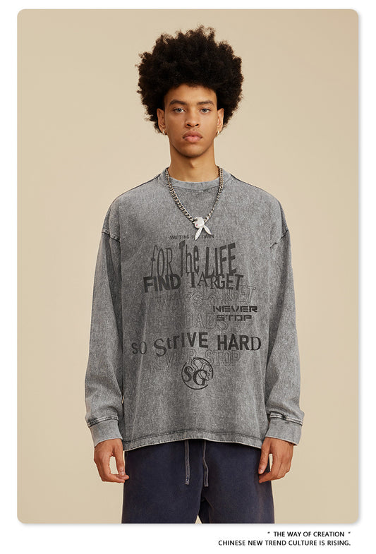 ♛𝔽𝕦𝕤𝕚𝕠𝕟 𝔽𝕠𝕔𝕦𝕤 ♛2025秋冬復古水洗印花大學T W-10