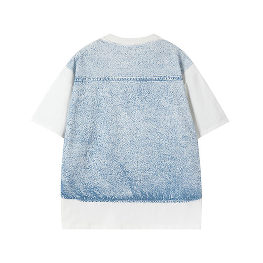 𝕃oose 𝔽it ☞𝟤𝟢𝟤𝟧 ☜美式復古假兩件馬甲印花設計感風格男女中性 T-Shirt寬版上衣 SA-4