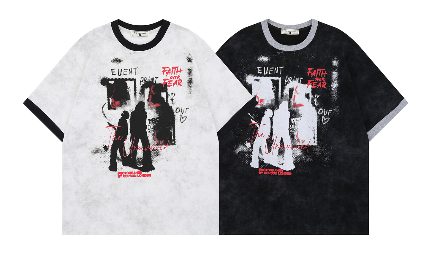 𝕃oose 𝔽it ☞𝟤𝟢𝟤𝟧 ☜美式復古撞色人像字母印花 男女中性 T-Shirt寬版上衣 TH-655