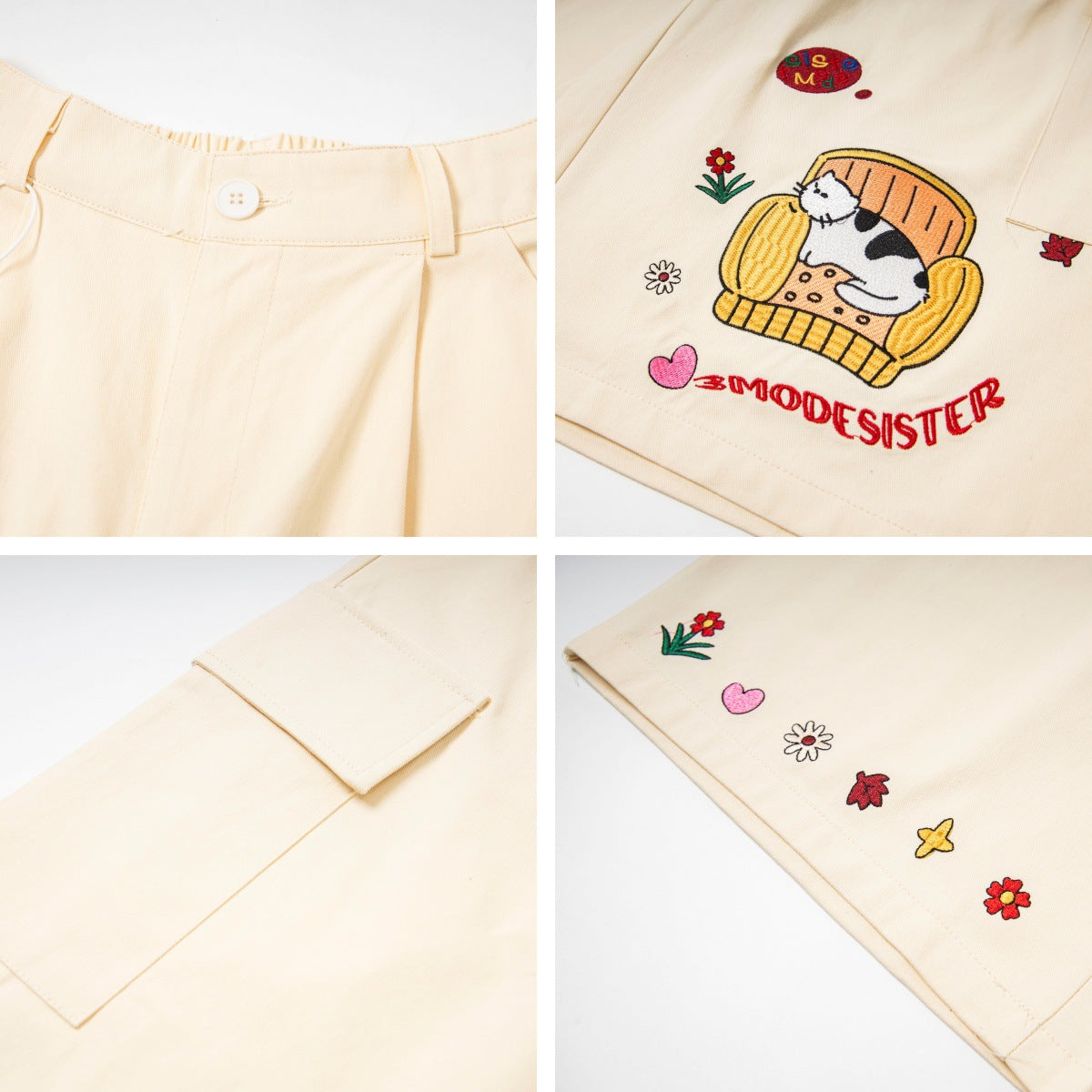 𖥟𝕽𝖊𝖑𝖆𝖝𝖊𝖉 𝖋𝖎𝖙 ☞美式復古卡通刺繡七分褲M-23