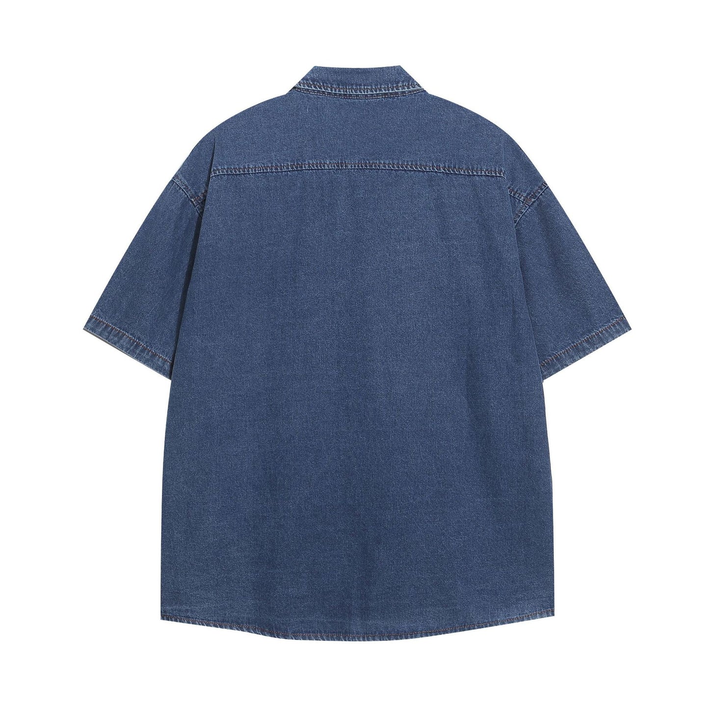 𝔼mbro 𝕊hirt𒉽美式復古潮流貓咪繡花牛仔寬鬆短袖襯衫外套