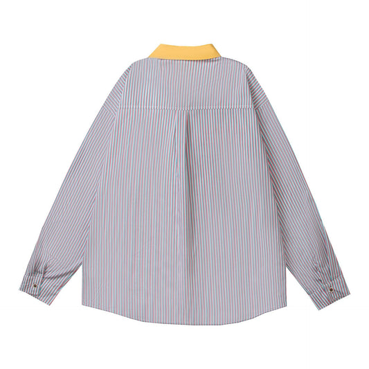 𝔼mbro 𝕊hirt𒉽2025秋冬卡通貼布繡拼接寬鬆襯衫C-27