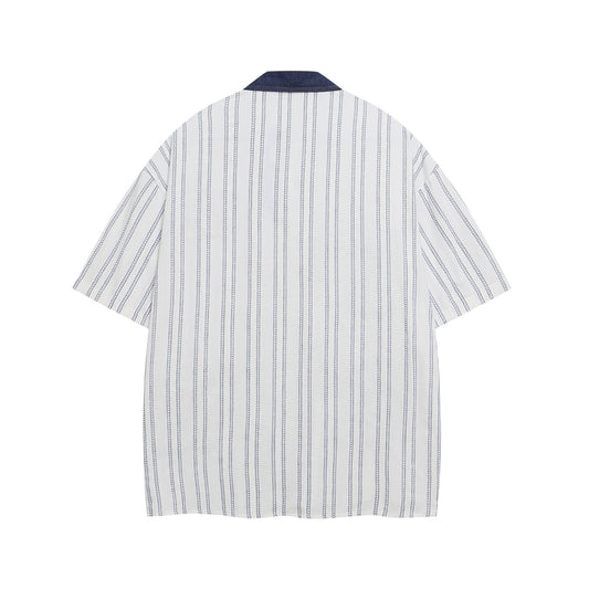 𝔼mbro 𝕊hirt𒉽美式復古卡通刺繡寬鬆條紋襯衫 IN-13