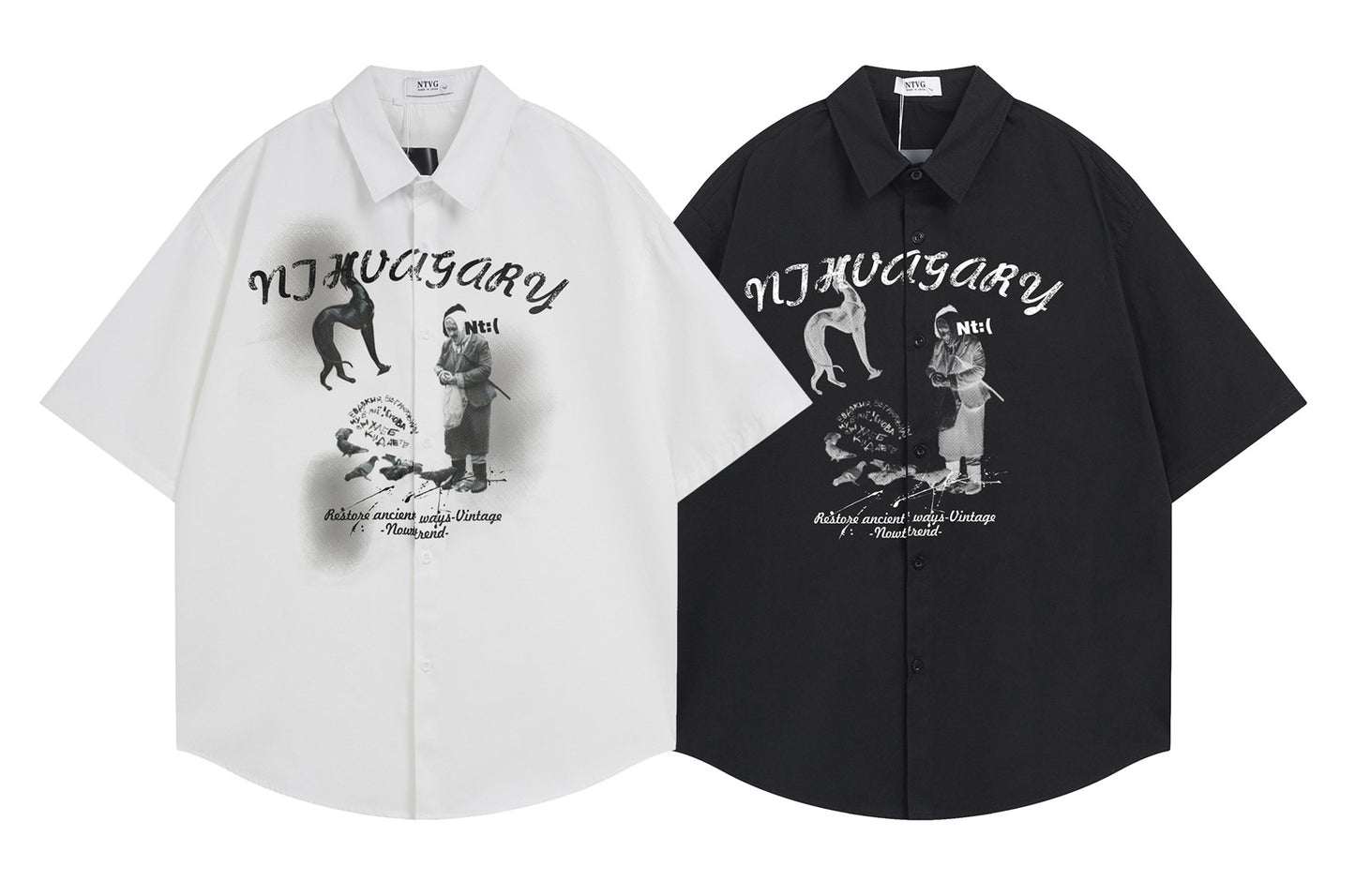 𝕃oose 𝔽it ☞𝟤𝟢𝟤𝟧 ☜美式復古人像印花百搭休閒寬鬆襯衫 N-913