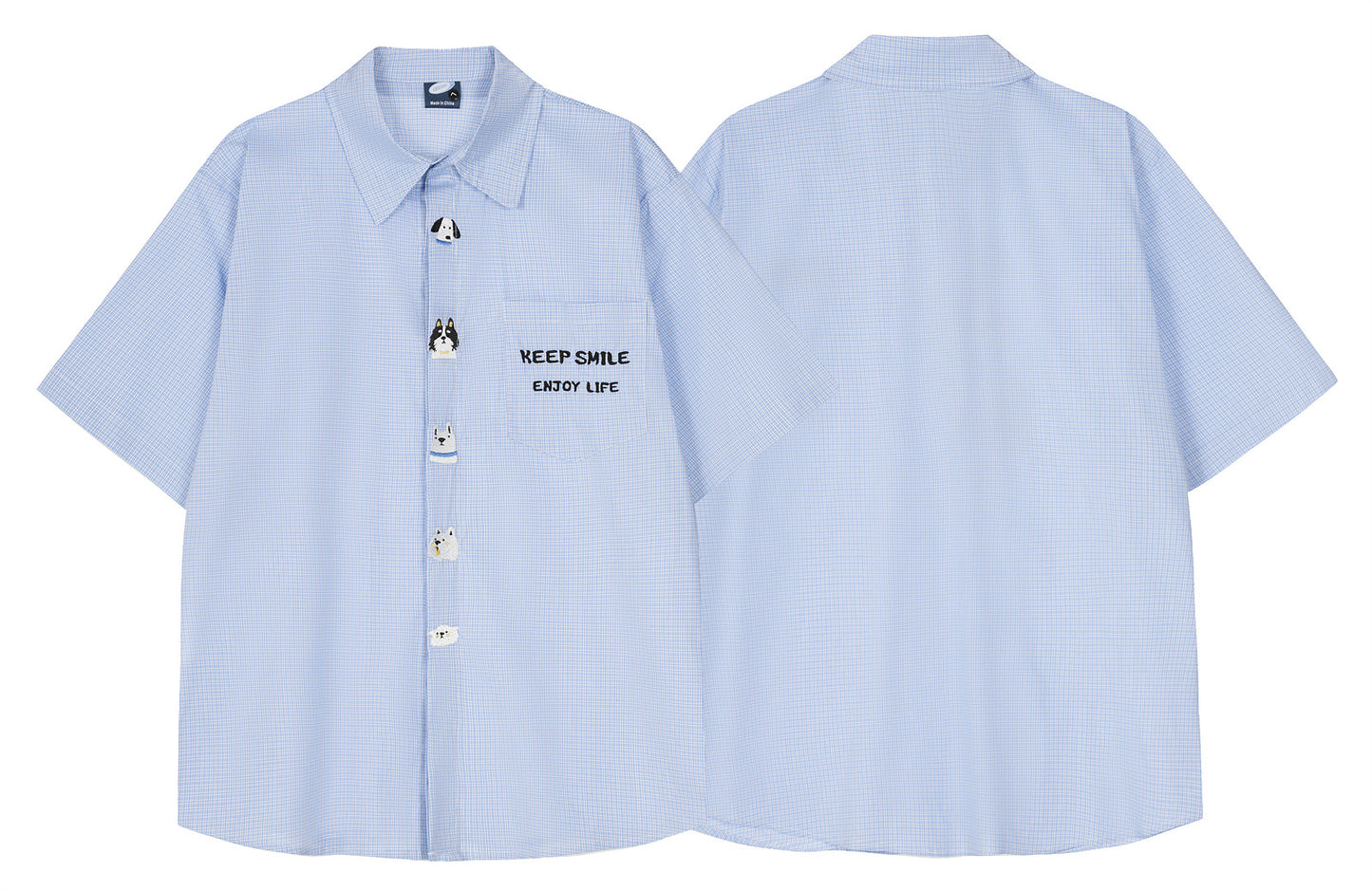 𝔼mbro 𝕊hirt𒉽美式復古趣味小狗刺繡短袖襯衫G-49