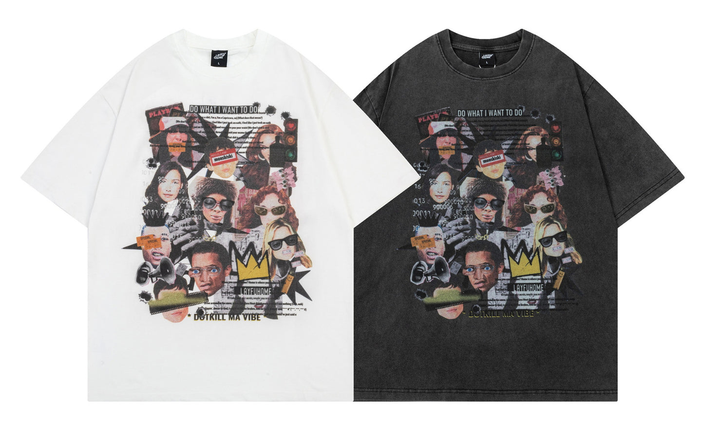 𝕃oose 𝔽it ☞𝟤𝟢𝟤𝟧 ☜美式復古趣味人像字母印花 男女中性 T-Shirt寬版上衣 L-06