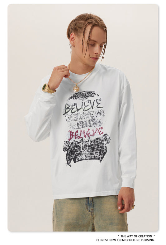 ♛𝔽𝕦𝕤𝕚𝕠𝕟 𝔽𝕠𝕔𝕦𝕤 ♛2025秋冬復古水洗印花大學T W-12