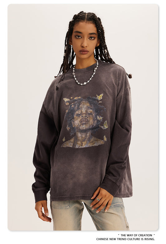 ♛𝔽𝕦𝕤𝕚𝕠𝕟 𝔽𝕠𝕔𝕦𝕤 ♛2025秋冬復古水洗印花大學T W-55