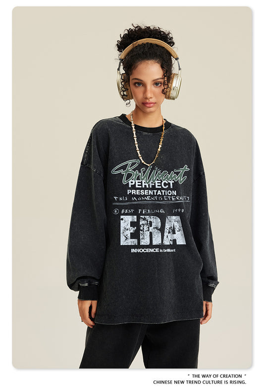 ♛𝔽𝕦𝕤𝕚𝕠𝕟 𝔽𝕠𝕔𝕦𝕤 ♛2025秋冬復古水洗印花大學T W-01